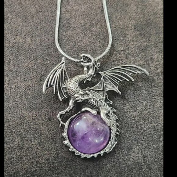 Amethyst Crystal Dragon Necklace - Picture 1 of 2